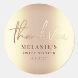 Tack Personligt 16:e Bröllops Elegant Guld Runt Klistermärke