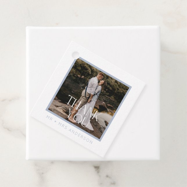 Tack Photo Blue Bröllop Gåvor Etiketter (På plats)