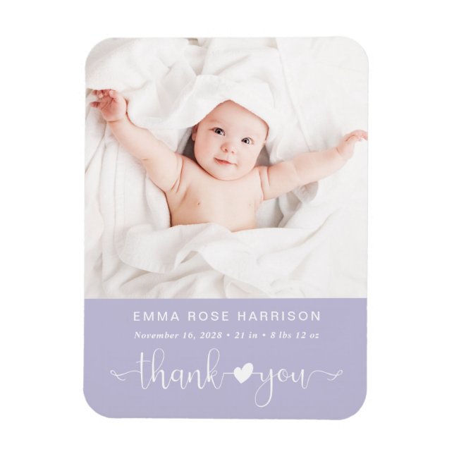 Tack Photo Lila Girl Birth Notice Magnet (Vertikal)
