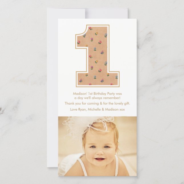 Tack PhotoCard för födelsedag för vintageflicka (Framsida)