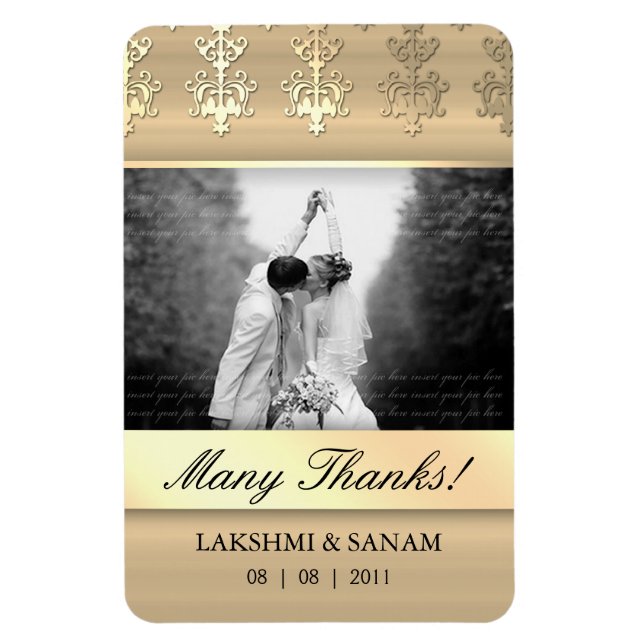 Tack Photocard indisk Damask Guld Magnet (Vertikal)