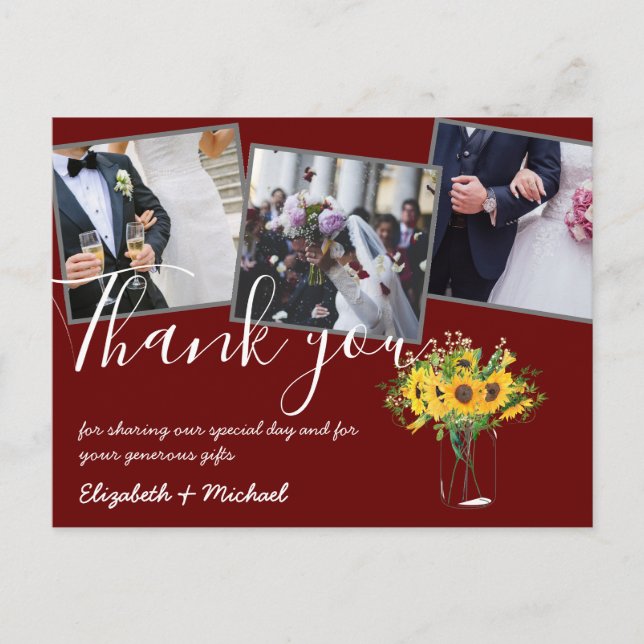 Tack Photos Overlay Text Sunblommor Vykort (Framsida)