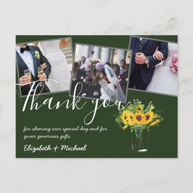Tack Photos Overlay Text Sunblommor Vykort (Framsida)