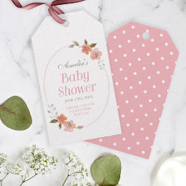 Tack Pink Baby Shower med ömtålig Blomster Presentetikett