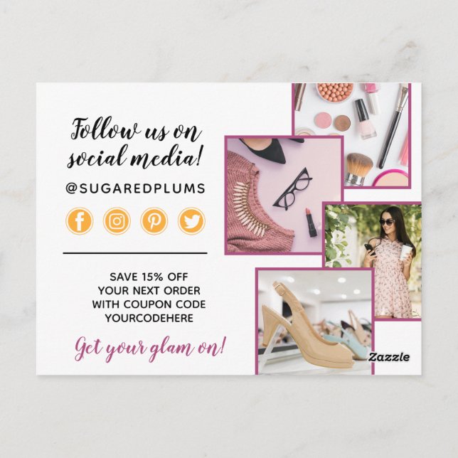 Tack Plum Lila & Guld Paint Strokes 4-Foto Vykort (Baksida)