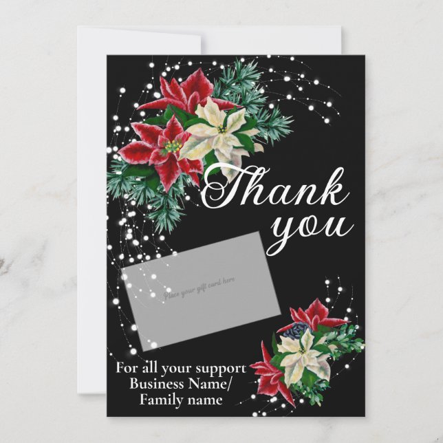 Tack Poinsettia Gift Card Holder Black Julkort (Framsida)