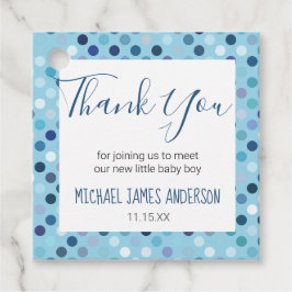 Tack Pojke Shower Blue Polka dots Gåvor Etiketter