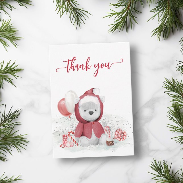 Tack Polar Bear Santa Baby Shower Anteckningskort (Skapare uppladdad)