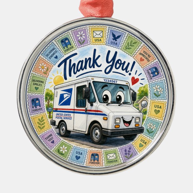 Tack postarbetare  julgransprydnad metall (Framsidan)