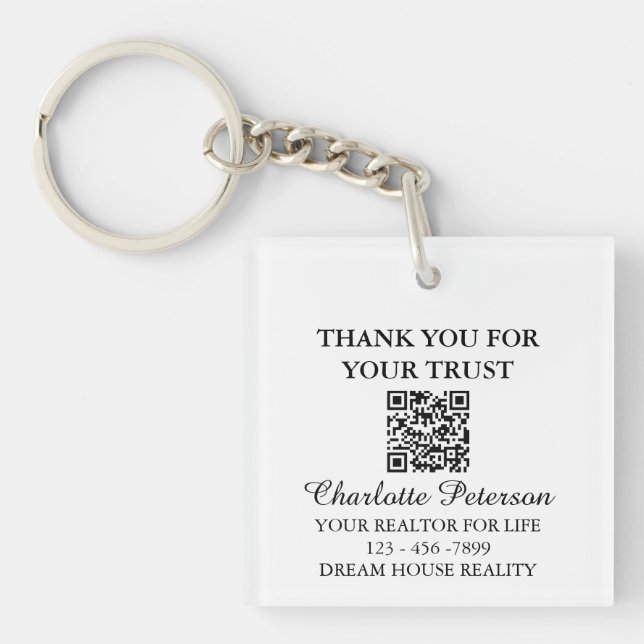 Tack Present Realtor Nyckelring med QR-kod (Framsidan)