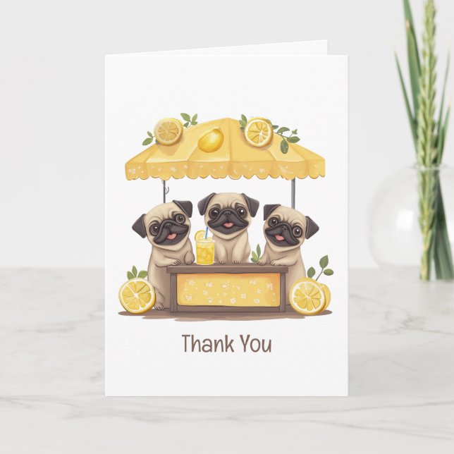 Tack Pug Hundar Lemonade stativ Kort (Framsida)