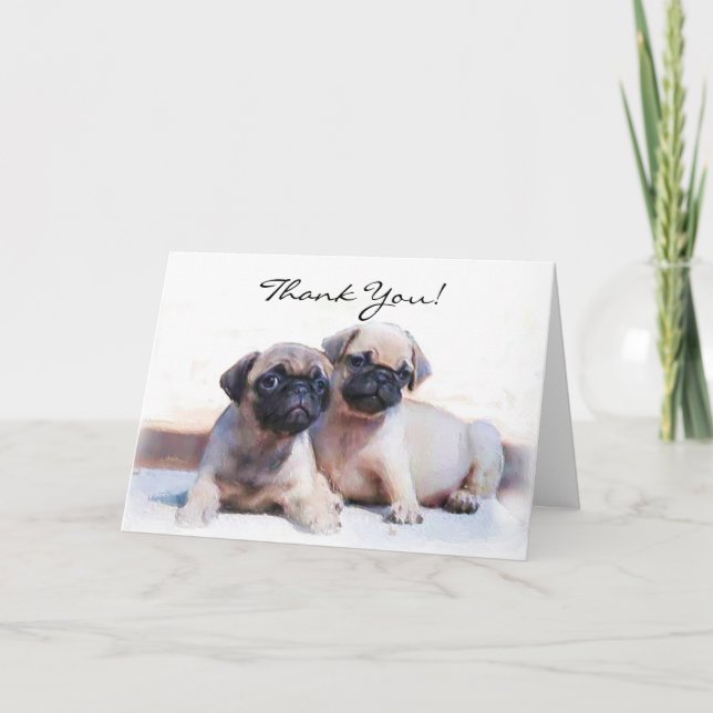 Tack Pug-valpar hälsningskort Kort (Framsida)