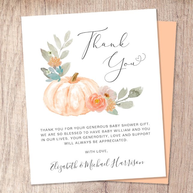 Tack Pumpa Vattenfärg Baby Shower Kort (Celebrate your little pumpkin's arrival and let your loved ones know how much their support means)