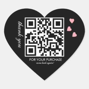 Tack QR-kod Skript Rosa Flytande Hjärtformat Klistermärke