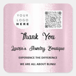 Tack QR-Online Shop Instagrams Logotyp Rosa Fyrkantigt Klistermärke