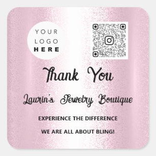 Tack QR-Online Shop Instagrams Logotyp Rosa Fyrkantigt Klistermärke