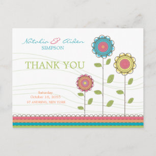 Tack Rainbow Colorful Tall Flowers vykort