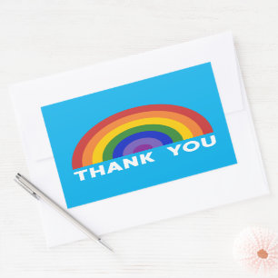 Tack Rainbow på Himmel Blue Rektangulärt Klistermärke