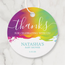 Tack, Rainbow Watercolor Paint Splatter, Blue Gåvor Etiketter