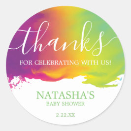 Tack, Rainbow Watercolor Paint Splatter, Grönt Runt Klistermärke