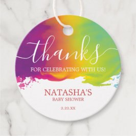 Tack, Rainbow Watercolor Paint Splatter, Orange Gåvor Etiketter