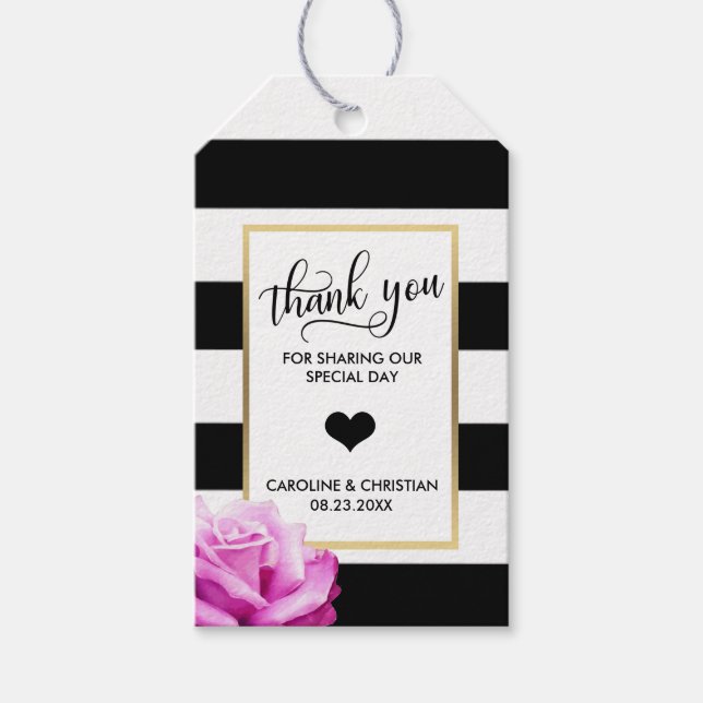 TACK Rand White Rosa ros Heart Bröllop Presentetikett (Framsidan)