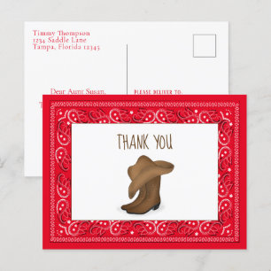 Tack Red Bandana Cowboy Cute Hat and Boots Vykort