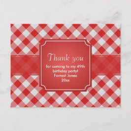Tack Red Gingham Checks Mönster Geometric Vykort