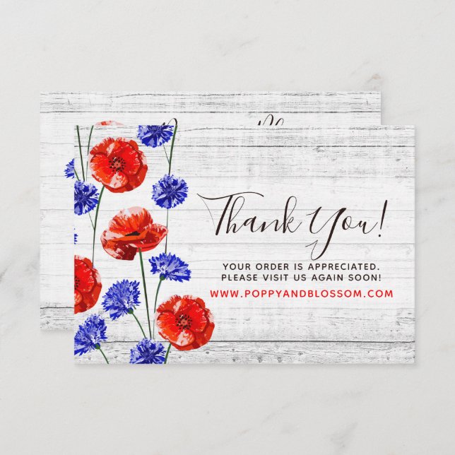 Tack Red Poppy & Cornblomma Rustic Wood Card Inbjudningar (Fram/baksida)