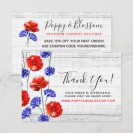 Tack Red Poppy & Cornblomma Rustic Wood Card Inbjudningar
