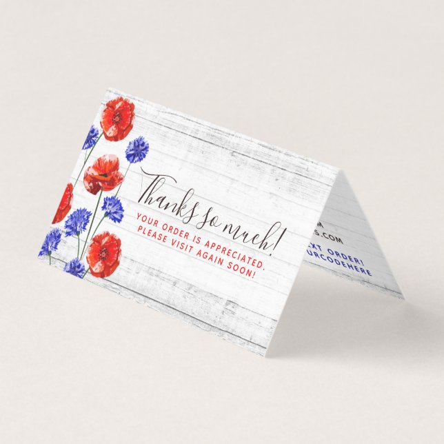 Tack Red Poppy & Cornblomma Rustic Wood Card Kort (Framsida)