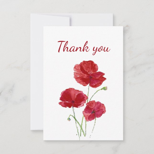 Tack Red Watercolor Poppy Garden Flower Kort (Framsida)