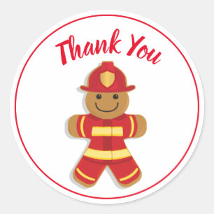 Tack Red White Firefighter Pepparkaksgubbe Runt Klistermärke