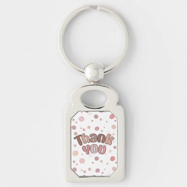 Tack  rektangulärt silverfärgad nyckelring (Framsidan)