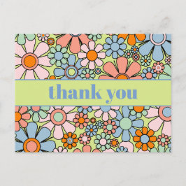 Tack - Retro Blommig Färgrik 60-70-tal Vykort