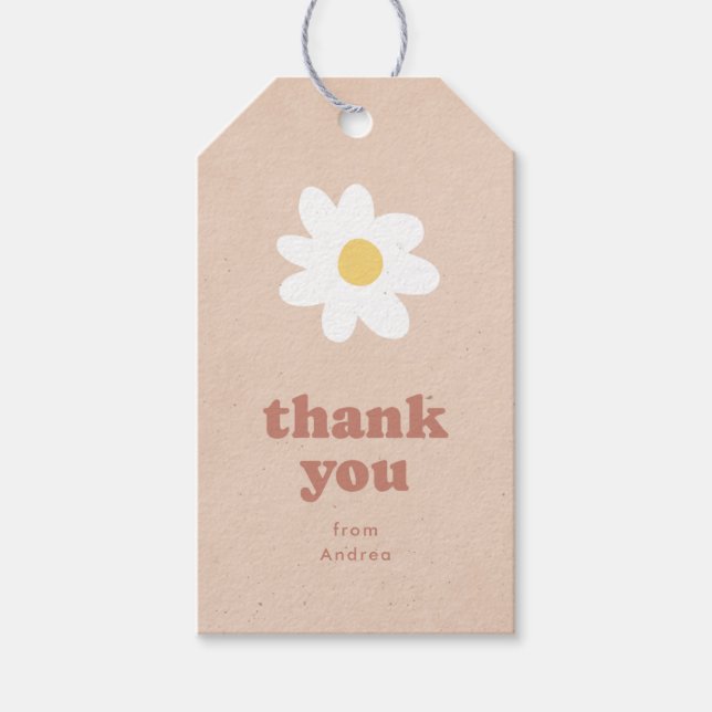 Tack Retro Daisies Baby Shower Presentetikett (Framsidan)