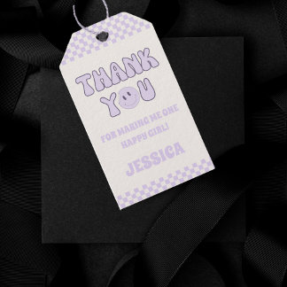 Tack Retro Groovy 1:a födelsedagspartiets fördel Presentetikett