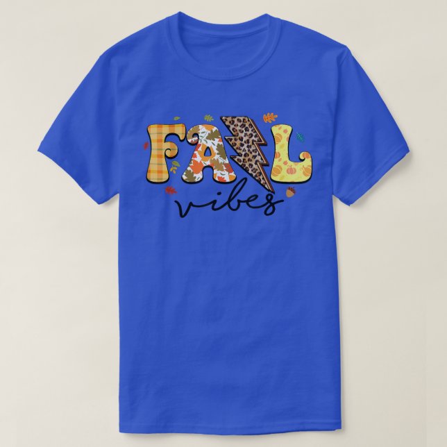 Tack, Retro Leopard Play Fall Vibes Höst löv T Shirt (Design framsida)