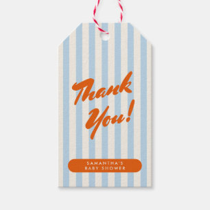 Tack Retro Orange Blå Ränder Baby Shower Presentetikett