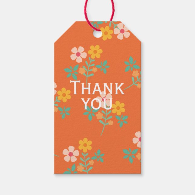 Tack Retro Orange Tusenskönas Bukett Mönster Presentetikett (Framsidan)