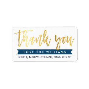 TACK returadress-handskriven guld-flotta Adressetikett