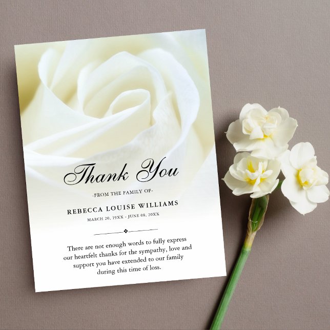 Tack Ro Blommigt Funeral Photo Sympathy Grief Kort (White Rose Sympathy Thank You Card)