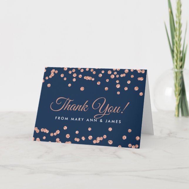 "Tack" Ro Guld Faux Glitter Konfetti-flottan Tack Kort (Framsida)