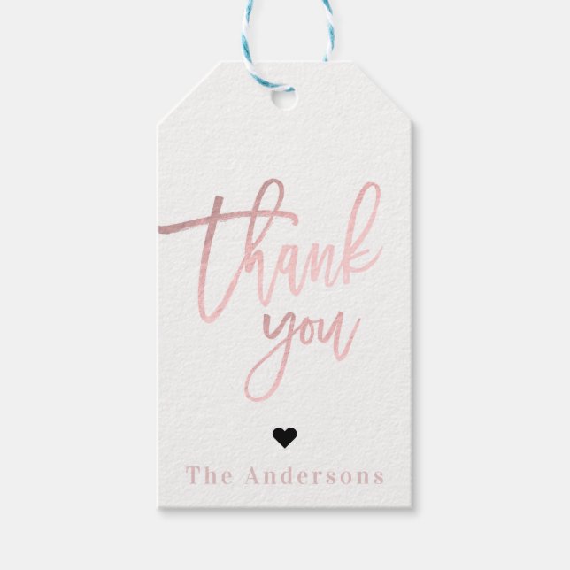 Tack Ro, guldfärgat modellskript Bröllop Presentetikett (Framsidan)