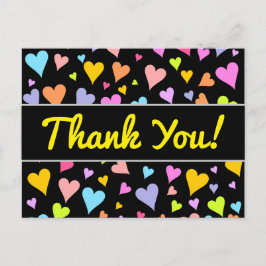 "Tack!"; Roligt, Loving, färgstarka Hearts Mönster Vykort
