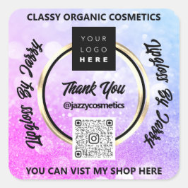 Tack, Rosa av QR-kod för företag, blå Fyrkantigt Klistermärke