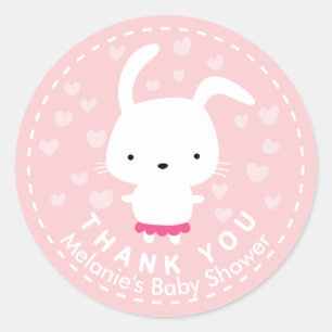 Tack Rosa Baby Shower Kawaii Bunny Sticker Runt Klistermärke