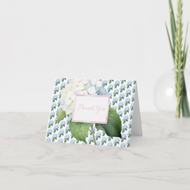 Tack Rosa Blue Hydrangea Folate Card Kort (Framsida)
