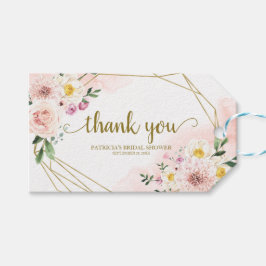 Tack - Rosa Blush Blommig Guld Geometrisk Förmån Presentetikett
