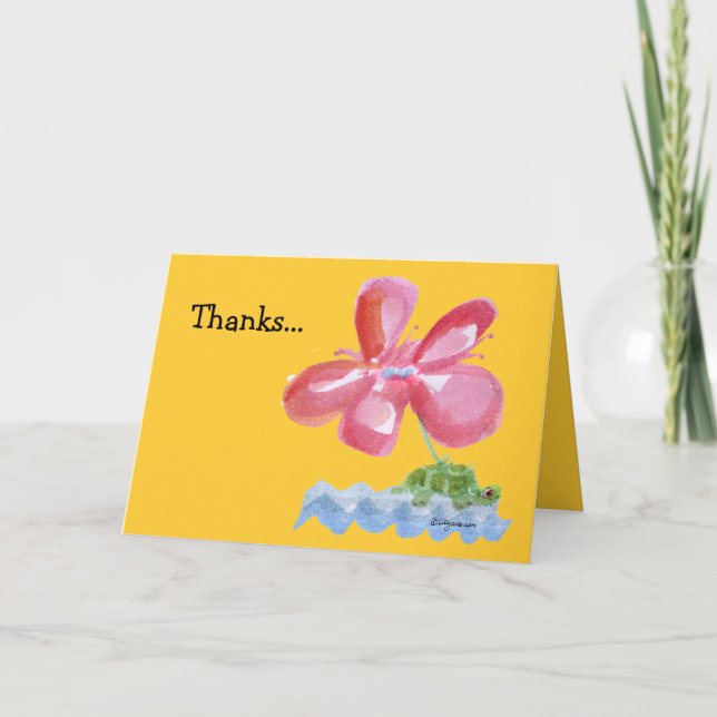 Tack Rosa Flower Turtle Watercolor Card Kort (Framsida)